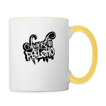 kratzer risse stempel cool suess spruch sweet cute - Tasse zweifarbig - Weiß/Gelb - Rechts