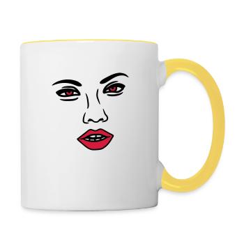 frau sexy nase gesicht kopf weiblich maedchen girl - Tasse zweifarbig - Weiß/Gelb - Rechts