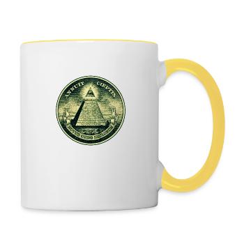 Allsehendes Auge Gottes - Pyramide - Dollar - USA - Tasse zweifarbig - Weiß/Gelb - Rechts