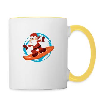 Weihnachten Weihnachtsmann Surfen - Geschenkidee - Tasse zweifarbig - Weiß/Gelb - Rechts