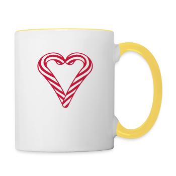 liebe herz verliebt form zuckerstange lecker suess - Tasse zweifarbig - Weiß/Gelb - Rechts