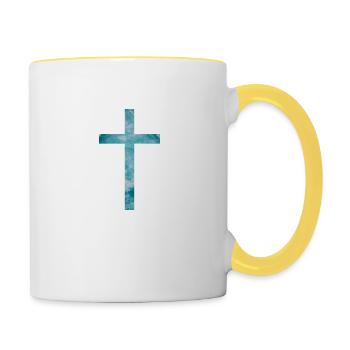 Kreuz Jesus Christus - Tasse zweifarbig - Weiß/Gelb - Rechts