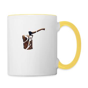Fendre bois Bois rond Hache Beil Bois de chauffage - Mug contrasté - blanc/jaune - Droite