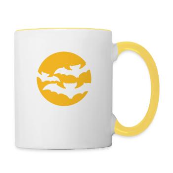 nacht mond 3 freunde schwarm viele muster flughund - Tasse zweifarbig - Weiß/Gelb - Rechts