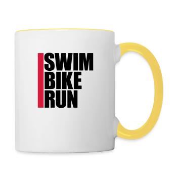 sport logo swim bike run text triathlon marathon a - Tasse zweifarbig - Weiß/Gelb - Rechts