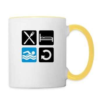 schwimmbad cool buttons schwimmen essen schlafen w - Tasse zweifarbig - Weiß/Gelb - Rechts