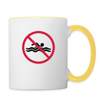 swim forbidden no shield warning zone beware - Contrasting Mug - white/yellow - Right