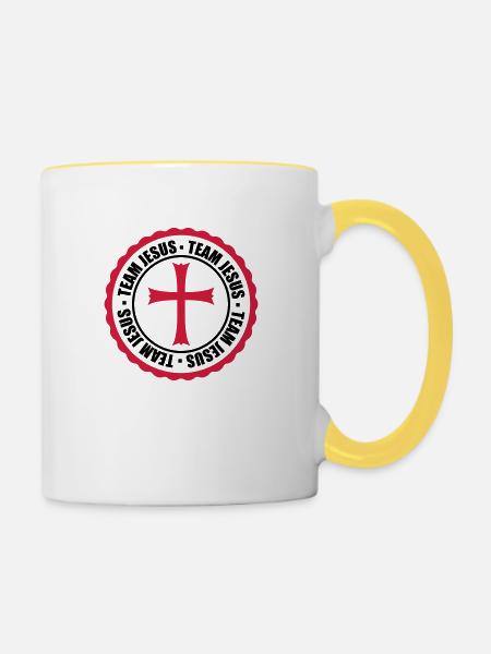 kreis stempel rund team kirche symbol kreuz jesus - Tasse zweifarbig - Weiß/Gelb