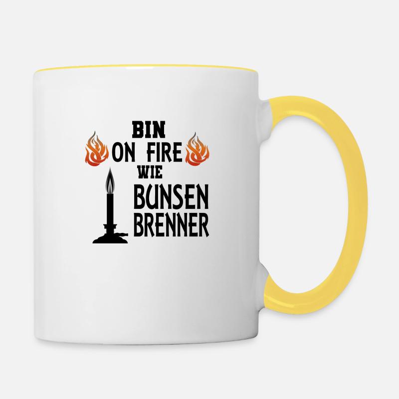 Professeur de chimiste Bunsenbrenner disant idée cadeau - Mug contrasté - blanc/jaune