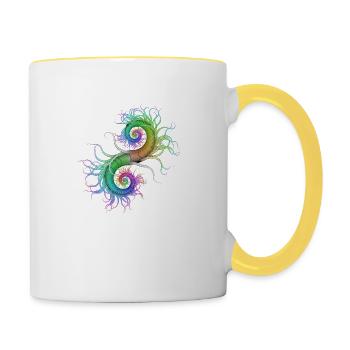 Psychedelisch Seepferchen Abstrakte Kunst Goa Psy - Tasse zweifarbig - Weiß/Gelb - Rechts