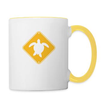 avertissement prudence bouclier note note attention guêpe - Mug contrasté - blanc/jaune - Droite