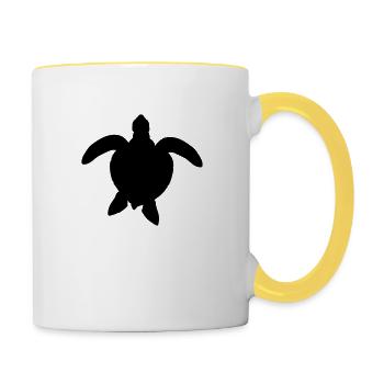 sea turtle silhouette outline shadow wass - Contrasting Mug - white/yellow - Right
