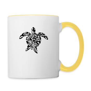 muster cool meeresschildkroete silhouette umriss s - Tasse zweifarbig - Weiß/Gelb - Rechts