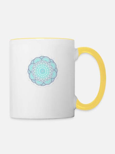 Mandala in türkis blau - Tasse zweifarbig - Weiß/Gelb