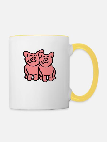 Cute Pigs - Tasse zweifarbig - Weiß/Gelb