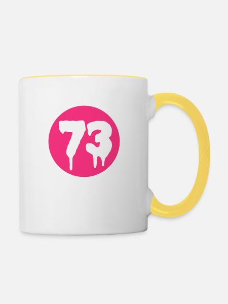 Number 73 - Tasse zweifarbig - Weiß/Gelb