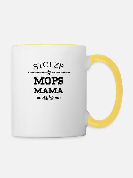 Mops - Tasse zweifarbig - Weiß/Gelb