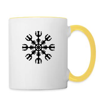 Aegishjalmur, Helm of awe, invincibility, runes - Contrasting Mug - white/yellow - Right