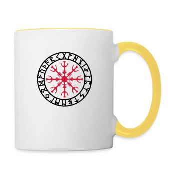 Aegishjalmur, Helm of awe, Sigil, Rune magic - Contrasting Mug - white/yellow - Right