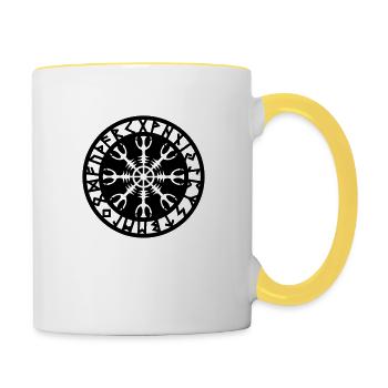 Helm of awe, Aegishjalmur, protection symbol, rune - Contrasting Mug - white/yellow - Right