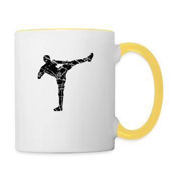cracks scratch kickboxer kickboxing karate judo kamp - Contrasting Mug - white/yellow - Right
