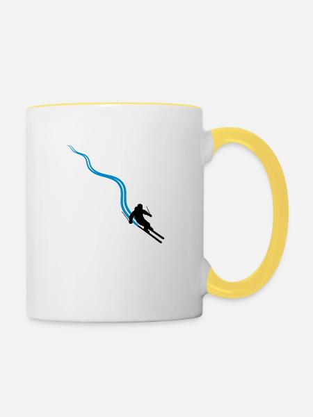 linie pfad striche spuren ski fahren runter berg w - Tasse zweifarbig - Weiß/Gelb
