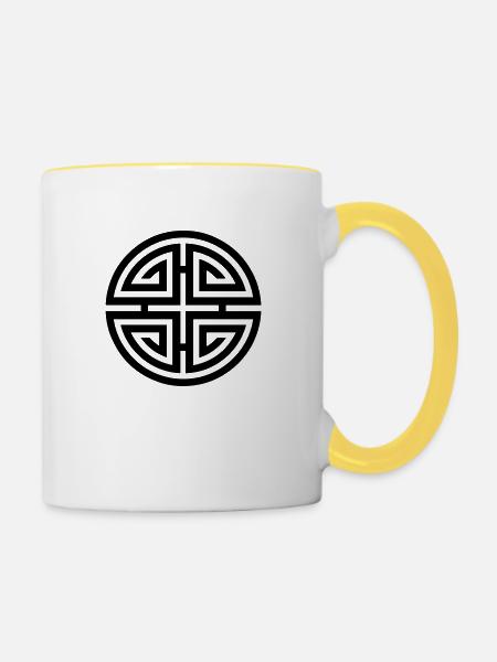 Four blessings, chinois, symbole, bonheur, chance - Mug contrasté - blanc/jaune