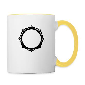 Lotus, Blume, Rahmen, Vorlage, Dein Text, Kreis, - Tasse zweifarbig - Weiß/Gelb - Rechts