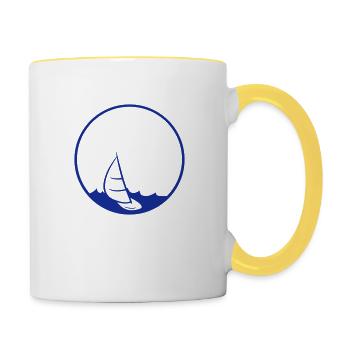 sun big round circle sea waves boat sailing sc - Contrasting Mug - white/yellow - Right