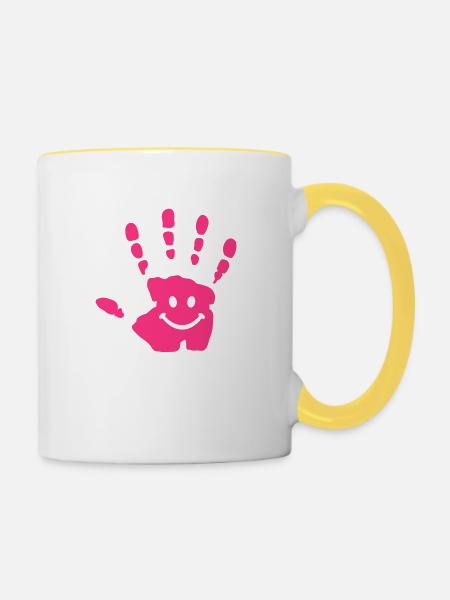 hand Lächeln - Tasse zweifarbig - Weiß/Gelb