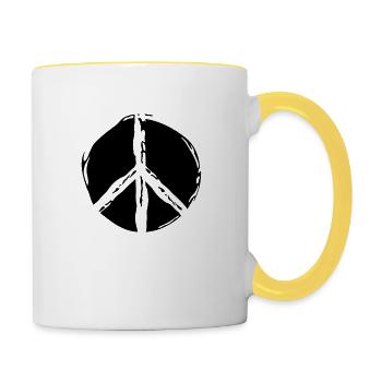 peace kreis rund symbol frieden liebe zeichen krie - Tasse zweifarbig - Weiß/Gelb - Rechts