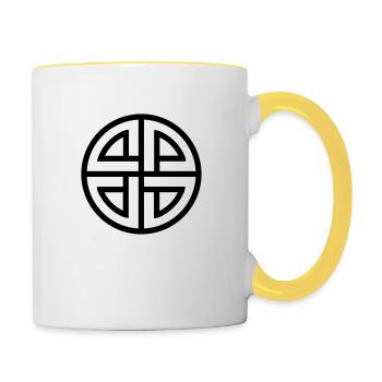 Schildknoten, Keltischer Knoten Thor Schutz Symbol - Tasse zweifarbig - Weiß/Gelb - Rechts