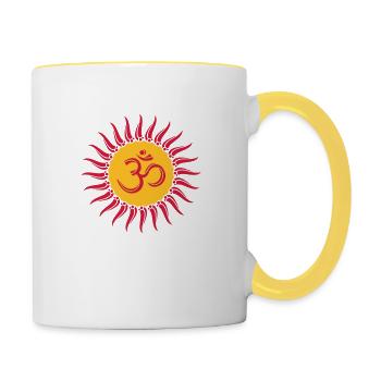 Om sun, Buddhism, yoga, spiritual, meditation - Contrasting Mug - white/yellow - Right