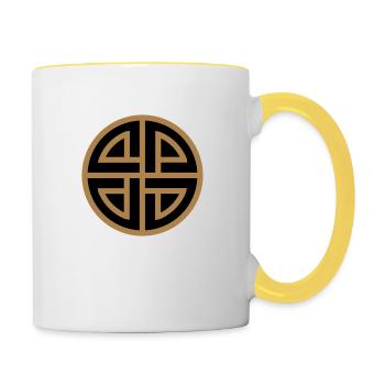 Thors Schildknoten, Germanisches Schutz Symbol, - Tasse zweifarbig - Weiß/Gelb - Rechts