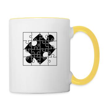 puzzle piece puzzle part puzzle puzzle piece pu - Contrasting Mug - white/yellow - Right
