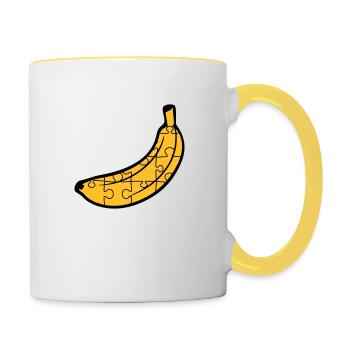 puzzle banana fruit food hunger delicious love muste - Contrasting Mug - white/yellow - Right