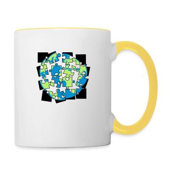 Pièces de puzzle de la terre pièce de puzzle construire spi - Mug contrasté - blanc/jaune - Droite