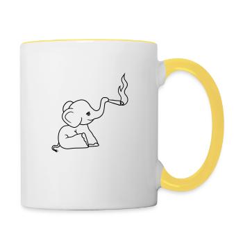 bekiffter elefant kiffen joint stoned weed cannabi - Tasse zweifarbig - Weiß/Gelb - Rechts