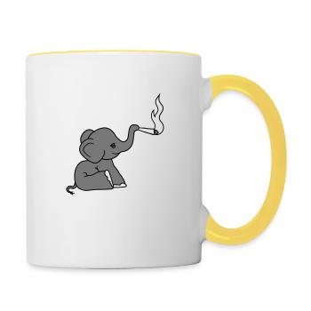 elefant bekifft kiffen joint stoned weed cannabis - Tasse zweifarbig - Weiß/Gelb - Rechts