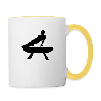 gymnastics silhouette man on pommel horse turnge - Contrasting Mug - white/yellow - Right