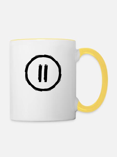 pause taste zahl 2 play musik buttons kreise ringe - Tasse zweifarbig - Weiß/Gelb