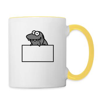 hai shield funny frame wall show comic cartoo - Contrasting Mug - white/yellow - Right