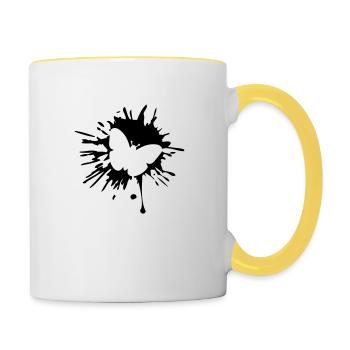 schmetterling graffiti farb klecks spritzer farbe - Tasse zweifarbig - Weiß/Gelb - Rechts