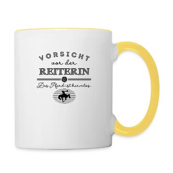 Das Pferd ist harmlos - schwarze Edition - Tasse zweifarbig - Weiß/Gelb - Rechts