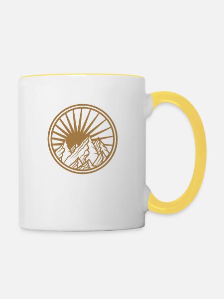 gold berge gebirge kreis rund logo sonne hohe berg - Tasse zweifarbig - Weiß/Gelb