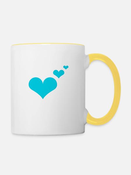 Herzen blau Geschenkidee - Tasse zweifarbig - Weiß/Gelb