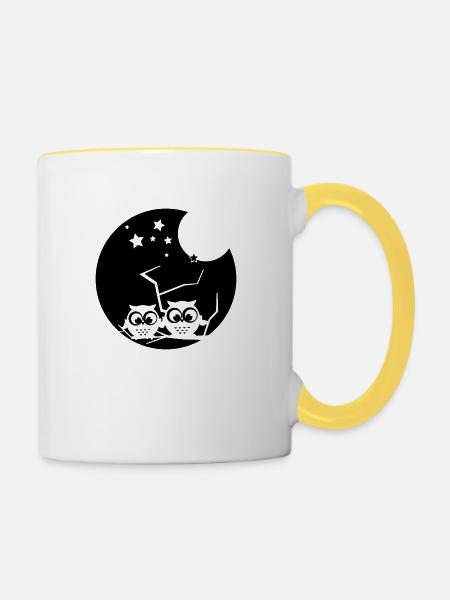 2 verträumte eulen - Tasse zweifarbig - Weiß/Gelb