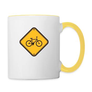 Signboard Bicycle Sign Note Zone d'avertissement - Mug contrasté - blanc/jaune - Droite