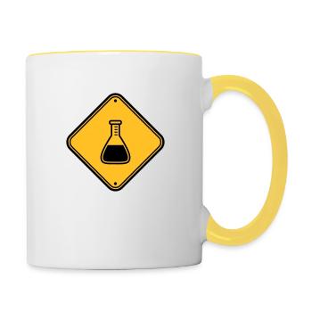 vorsicht wissenschaft schild hinweis achtung flues - Tasse zweifarbig - Weiß/Gelb - Rechts