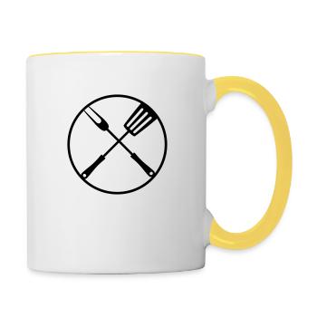 rond cuisinier grillade cercle logo logo fourchette grillade pfan - Mug contrasté - blanc/jaune - Droite